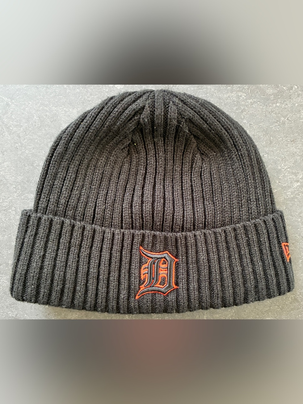 MLB Detroit D Ribbed Black Beanie with Orange Logo
